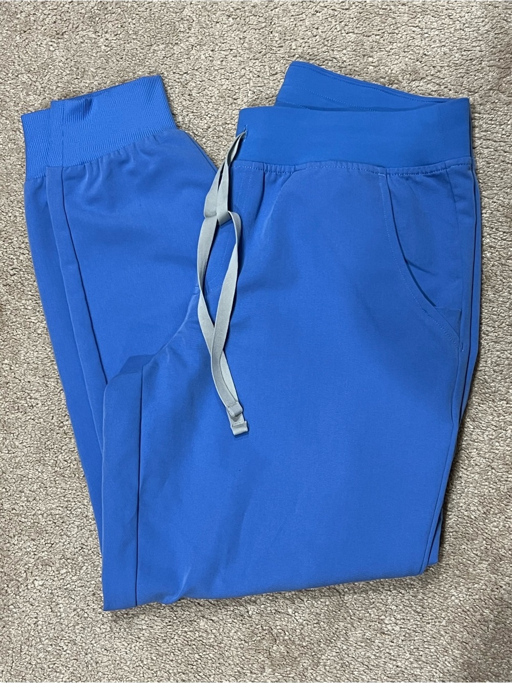 Figs Women’s Cobalt Blue Zamora Jogger Pants with Light Gray Drawstring